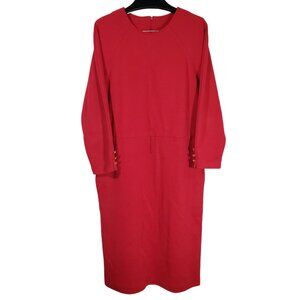 Vintage Long Sleeve Midi Dress Union Made USA Jewel Neckline